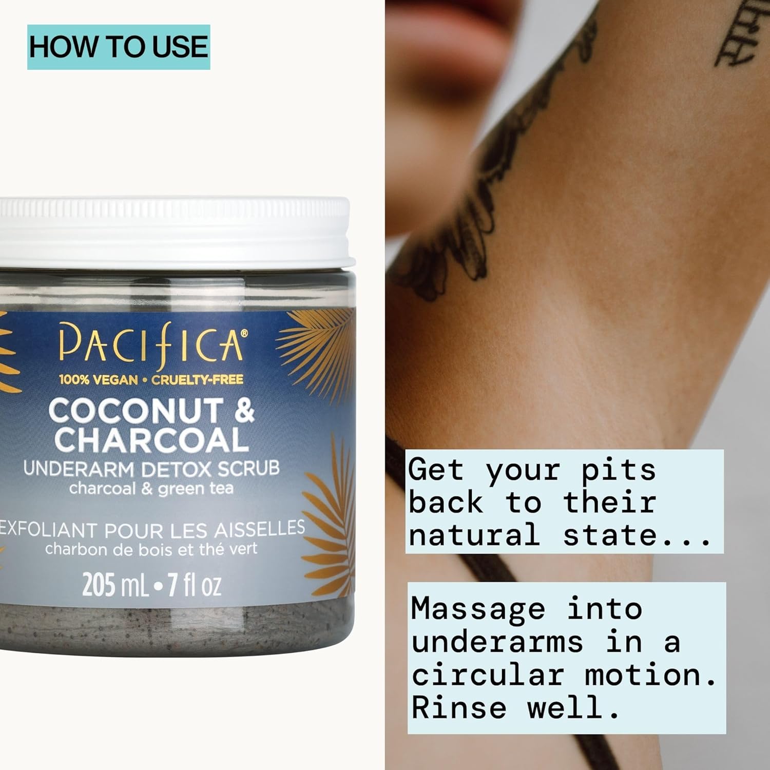 Pacifica Underarm Body Scrub - Armpit Detox Coconut & Charcoal Deodorant– Exfoliating & Nourishing for Natural Deodorant Users – Aluminum-Free & Safe for Sensitive Skin, Vegan & Cruelty-Free, 7 fl oz - Image 10