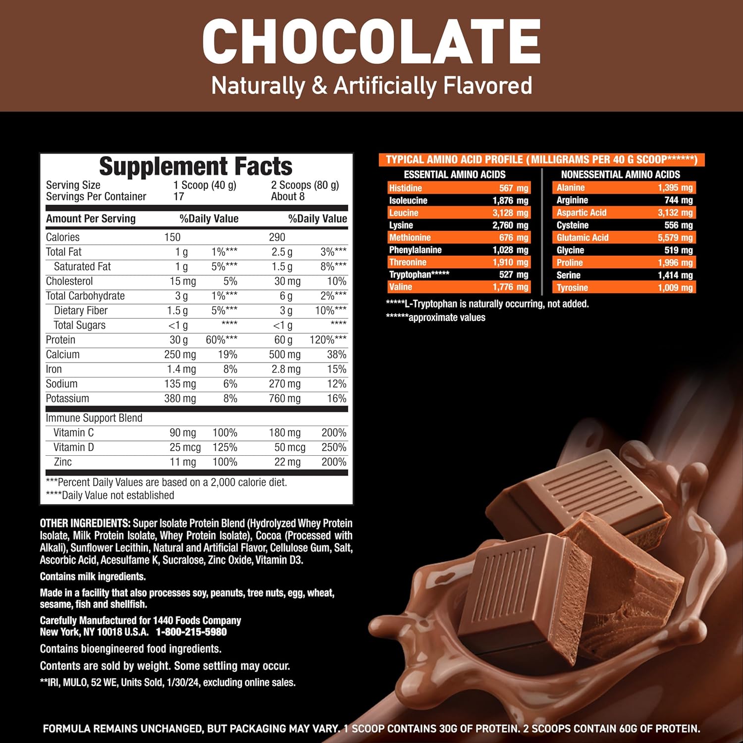 Body Fortress Super Advanced Isolate Chocolate Protein Powder 1.5lb Gluten-Free - Image 4