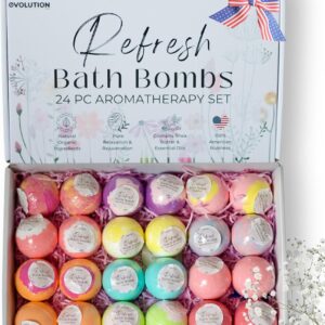 EvolutionUSA Refresh Bath Bombs for Women, 24 Lush Bath Bombs Mini Sized, Luxurious Womens Gift for Mother's Day, Easter, Birthday or Self Care, Luxurious & Relaxing Bathbombs, Womens Bath Balls