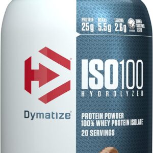 Dymatize ISO100 Whey Protein Powder Isolate, Gourmet Chocolate, 25g of Protein, 20 Servings, 5.5g BCAAs, Less Than 120 Cal., Gluten Free, 1g Fat, 1g Sugar, 2g Carb