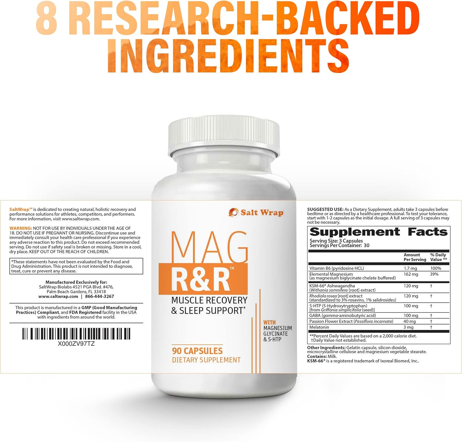 SaltWrap Mag R&R - Nighttime Muscle Cramps Support, Natural Sleep Support for Adults with Magnesium Glycinate for Muscle Spasm and Leg Cramps Relief, 90 Capsules - Image 7