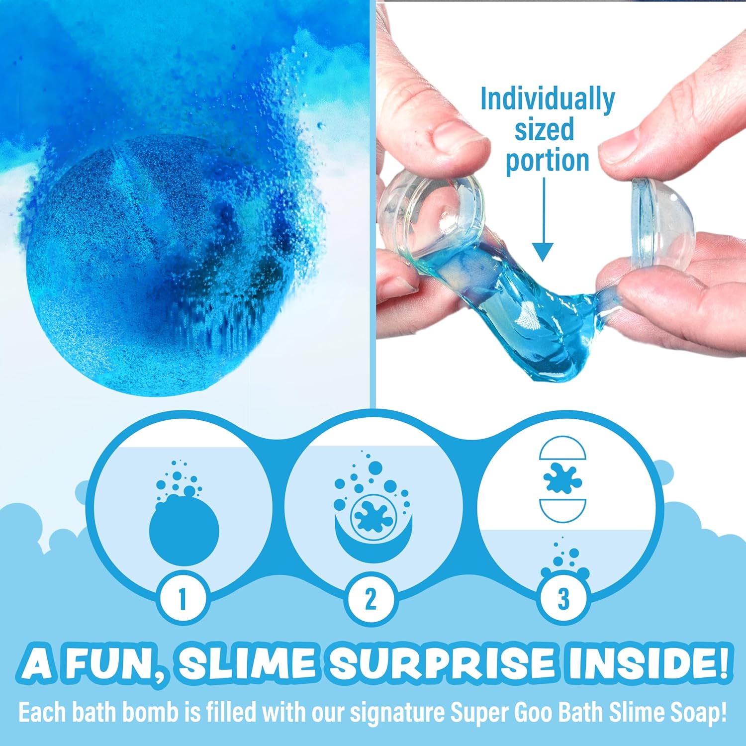 Super Goo Bath Slime Surprise Bombs 6 Pack Nontoxic Stretchy Squishy Soap for Kids - Image 3