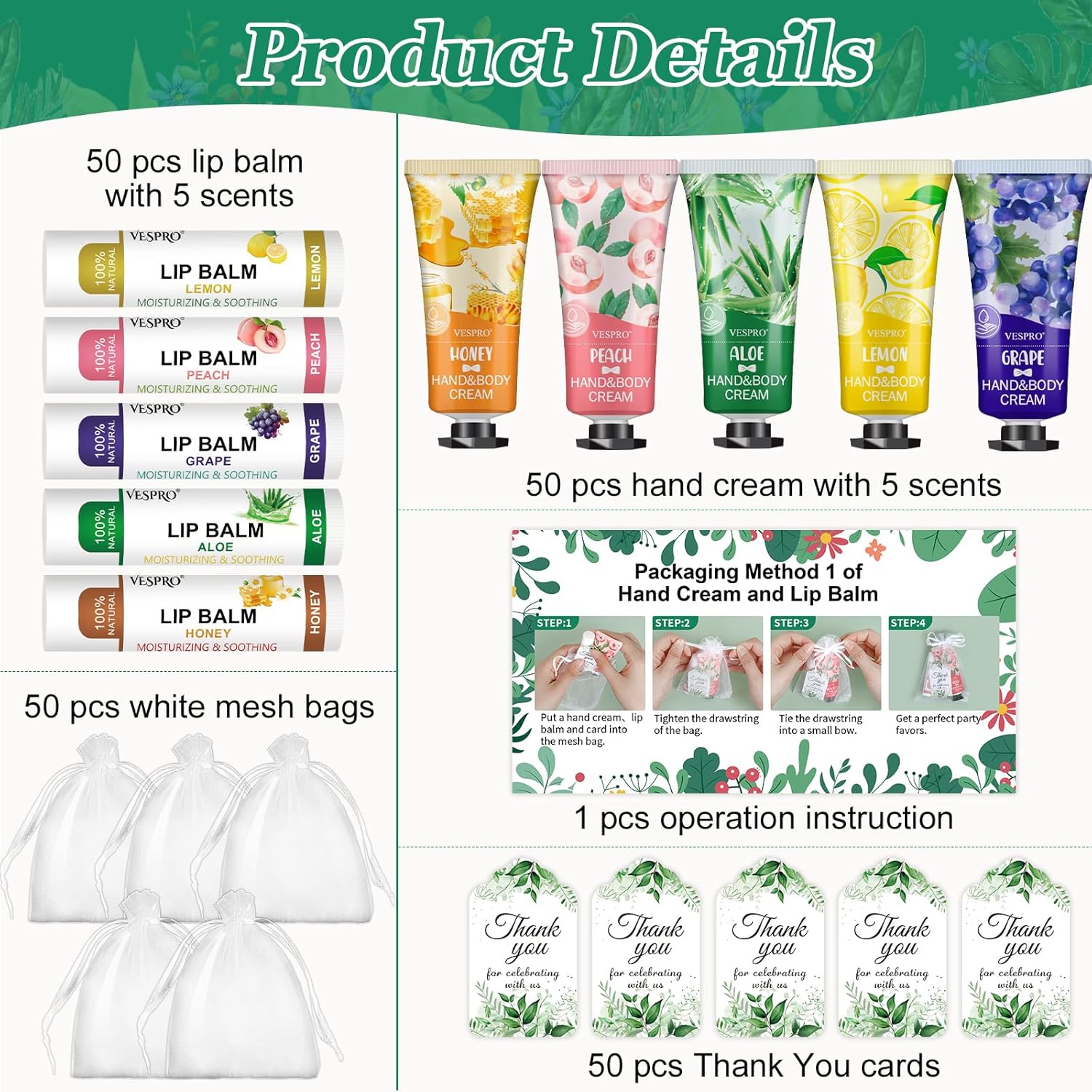 50 Sets Bulk Hand Cream and Lip Balm Wedding Bridal Shower Baby Shower Favors for Guests - Image 2