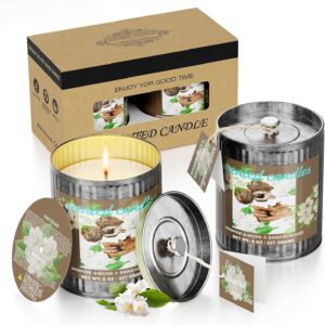Jasmine&Musk&Sandalwood Scented Candle Set | 2Pack 16oz 80H Burn Time,8% Essential Oils | Smoke-Free Pure Soy Wax | Aromatherapy for Relaxing,Yoga Meditation Spa,Gift Set for Men/Women/Father's Day