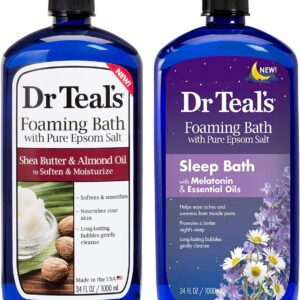 Dr. Teals Foaming Bath Variety Gift Set (2 Pack, 34oz Ea) Shea Butter & Almond Oil, Melatonin Sleep Bath - Essential Oils Blended with Pure Epsom Salt Eases Achy Muscles & Relieves Stress
