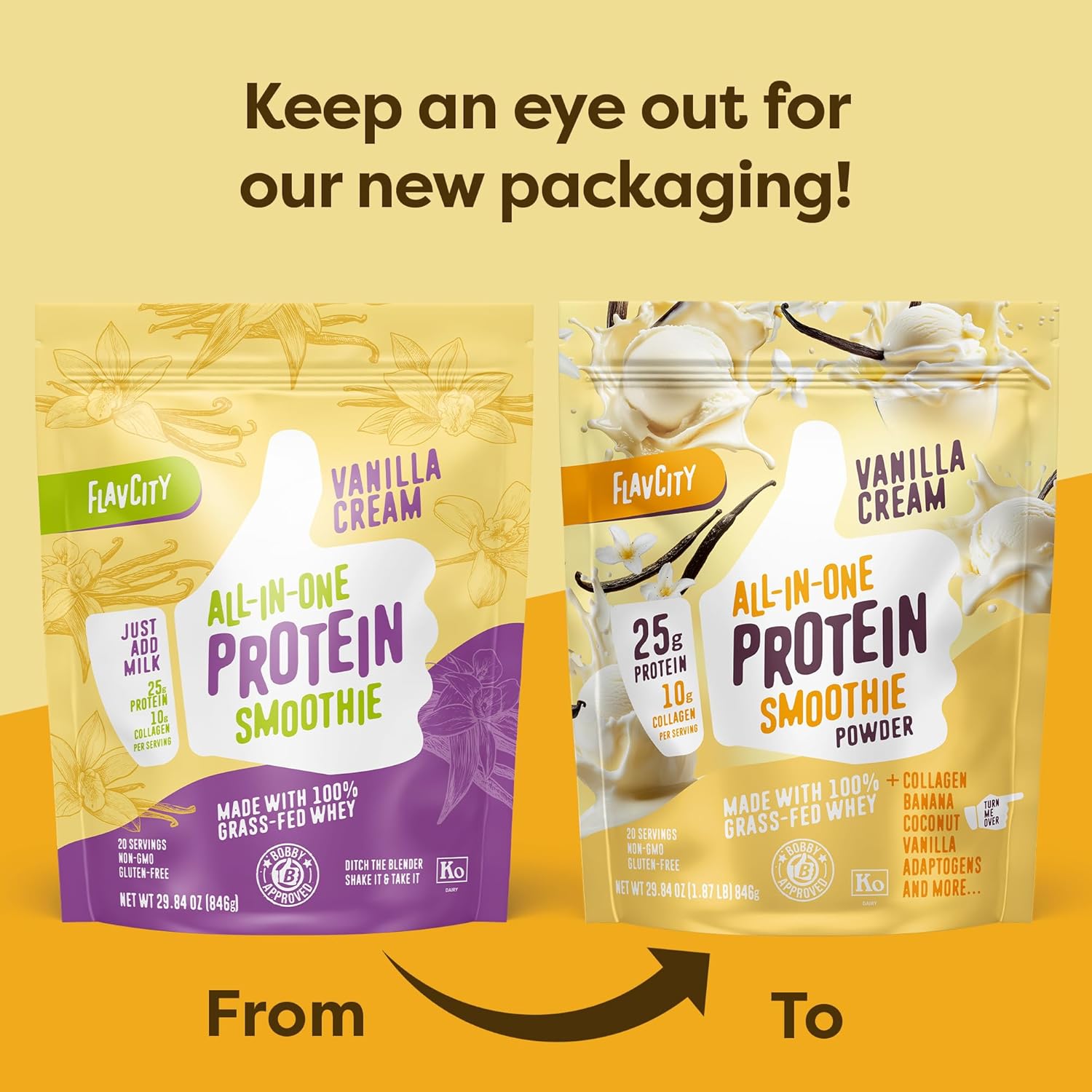FlavCity Vanilla Smoothie Grass Fed Whey Protein Powder with Collagen 20 Servings - Image 2