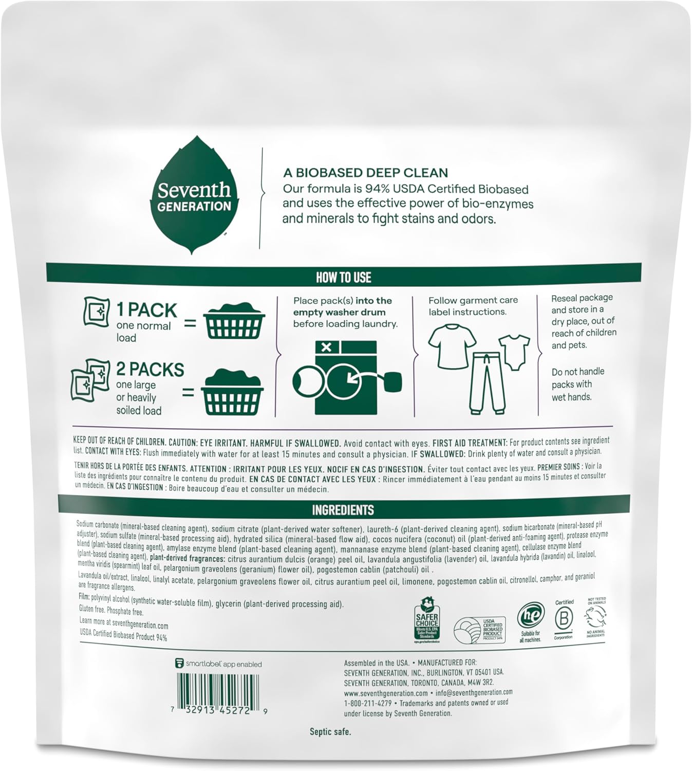 Seventh Generation Lavender Biobased Laundry Detergent Packs Deep Clean 64 Count EPA Certified - Image 2