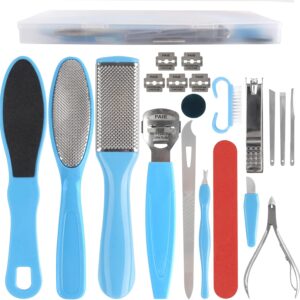 Professional Pedicure Tools Kit, 20 in 1 Stainless Steel Pedicure Foot Supplies Set, Foot Files Callus Dead Skin Remover, Pedicure Foot Spa Tools at Home or Salon for Women & Men(Blue)
