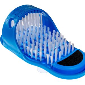 Shower Foot Scrubber Washing Brush Sandal - Bath Feet Cleaner Exfoliating Spa - Non Slip Suction Cup With Pumice Stone (Blue)