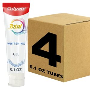 Colgate Total Whitening Toothpaste Gel, 10 Benefits, No Trade-Offs, Freshens Breath, Whitens Teeth and Provides Sensitivity Relief, Mint Flavor, 4 Pack, 5.1 Oz Tubes