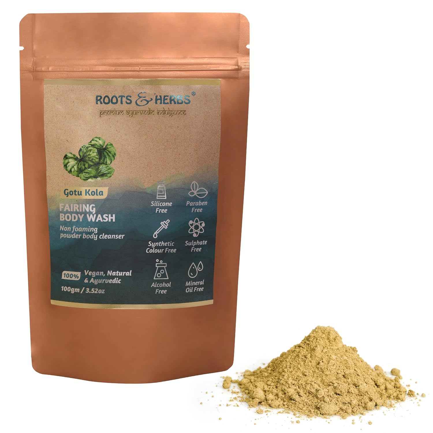 ROOTS AND HERBS 100% Vegan Gotukola Ubtan Powder Body Wash Cleanser 3.52 oz - Image 4