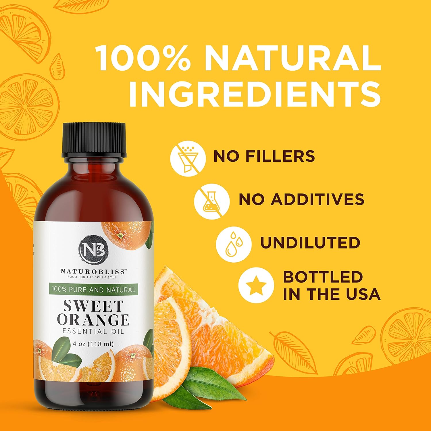 NaturoBliss 100% Pure Sweet Orange Essential Oil 4 fl. Oz for Aromatherapy with Glass Dropper - Image 3