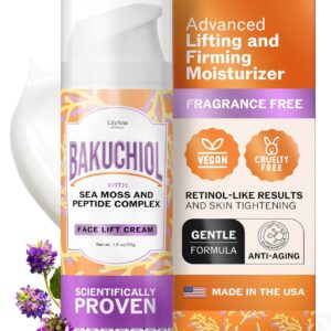 LilyAna Naturals Bakuchiol Face Lift Cream with Sea Moss and Peptide Complex - Face Cream for Women - Moisturizing and Lifting Facial Cream - Anti-Aging Overnight Moisturizer - Made in the USA - 1 oz