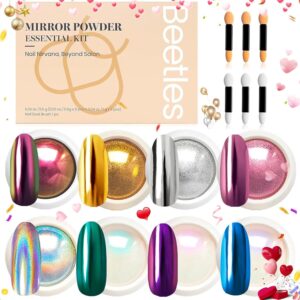 Beetles Chrome Nail Powder Mirror Effect Holographic Aurora Iridescent Pearlescent Manicure Nail Art Decoration Glitter, 8 Colors 1g or 0.5g/Jar for Women