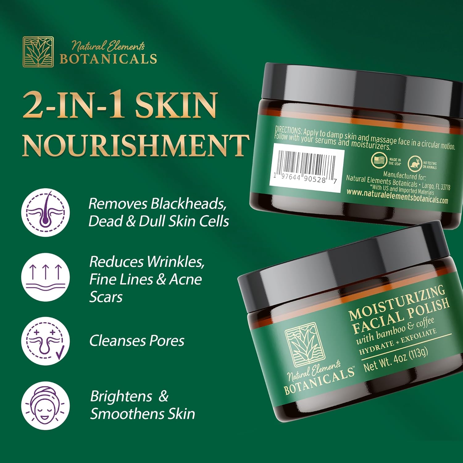 Moisturizing Bamboo and Coffee 2-in-1 Gentle Facial Scrub 4 oz - Image 3