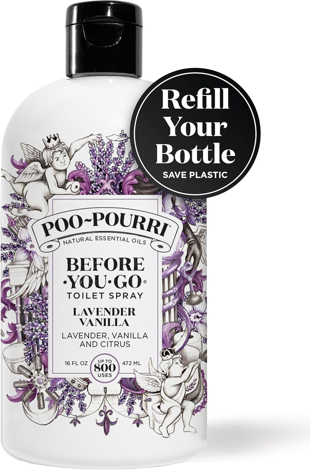 Poo-Pourri Before-You-Go Toilet Spray, Lavender Vanilla, Refill Bottle 16 Fl Oz - Lavender, Vanilla and Citrus - Image 2