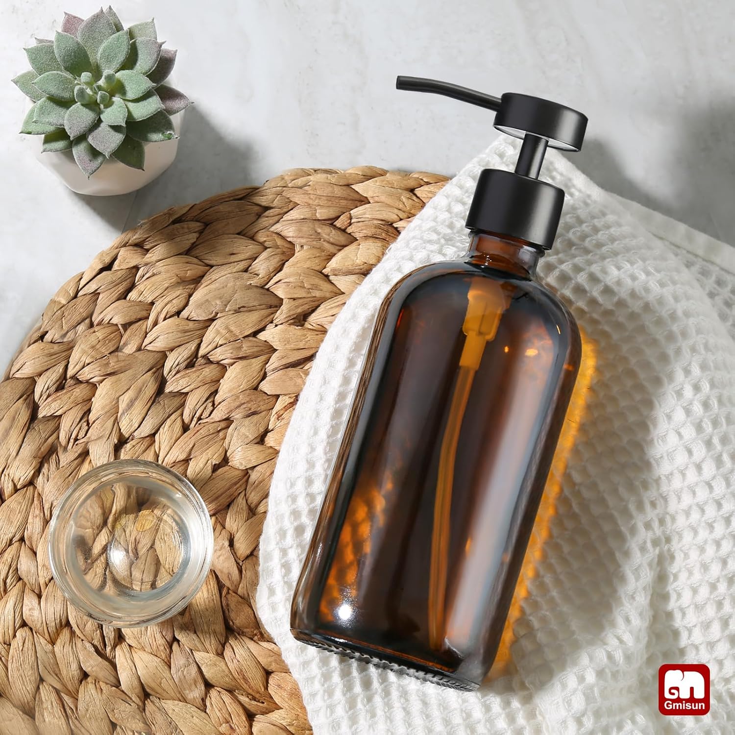 GMISUN 17 Fl Oz Amber Glass Soap Dispenser with Stainless Steel Pump for Kitchen - Image 8