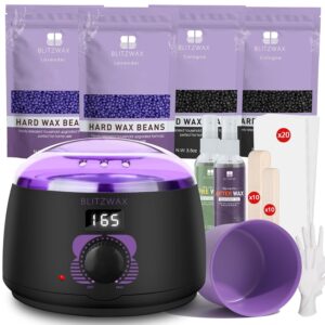 BLITZWAX Brazilian and Bikini Waxing Kit for Women, Hard Wax Warmer for Face, Legs and Body, At Home Hair Removal Kit, Beginner Friendly, Digital Fast Heating, 51 Wax Items