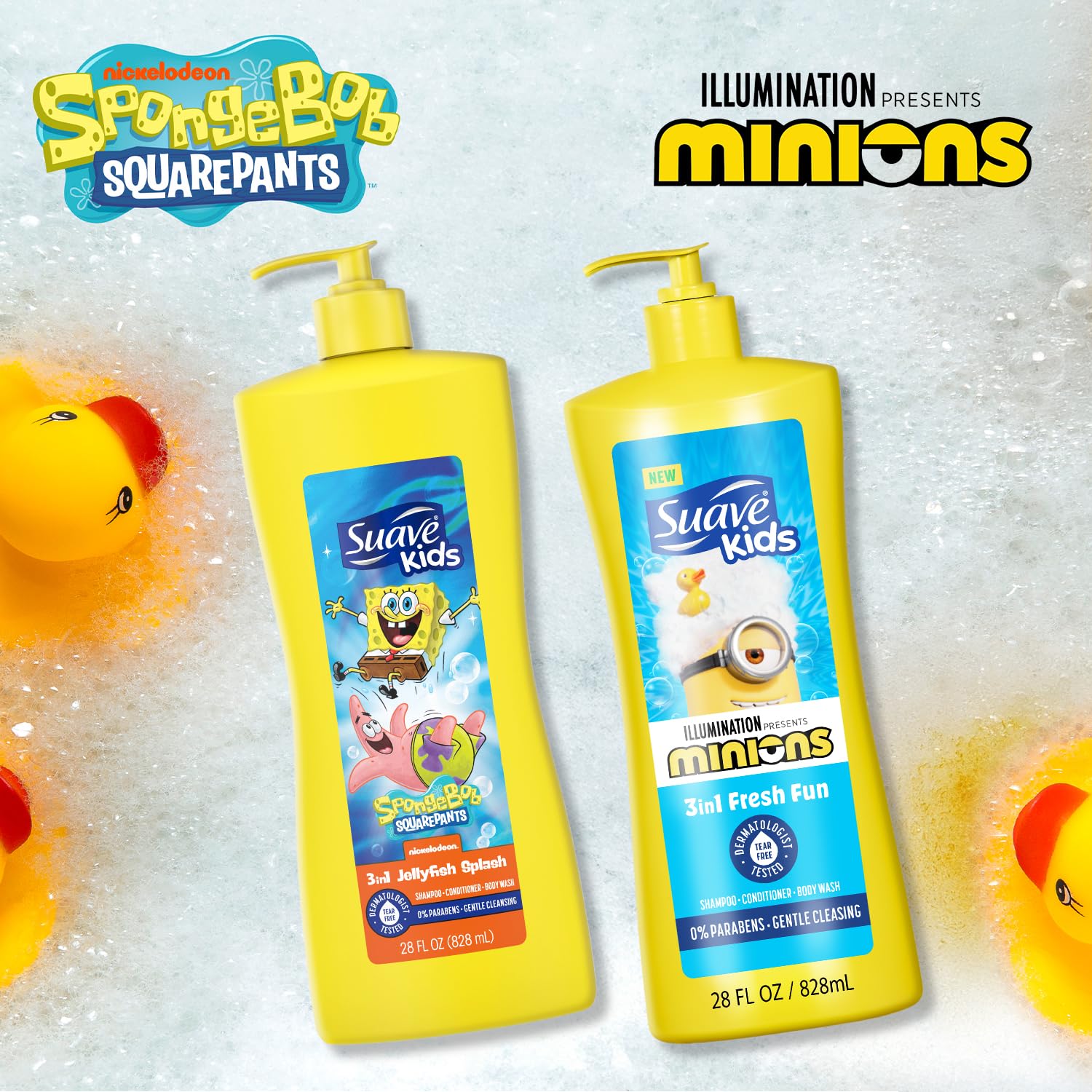 Suave Kids 3-in-1 Variety 2-Pack – Minions Fresh Fun + SpongeBob SquarePants JellyFish Splash Tear-Free Shampoo, Conditioner & Body Wash, 28 Oz Ea - Image 5