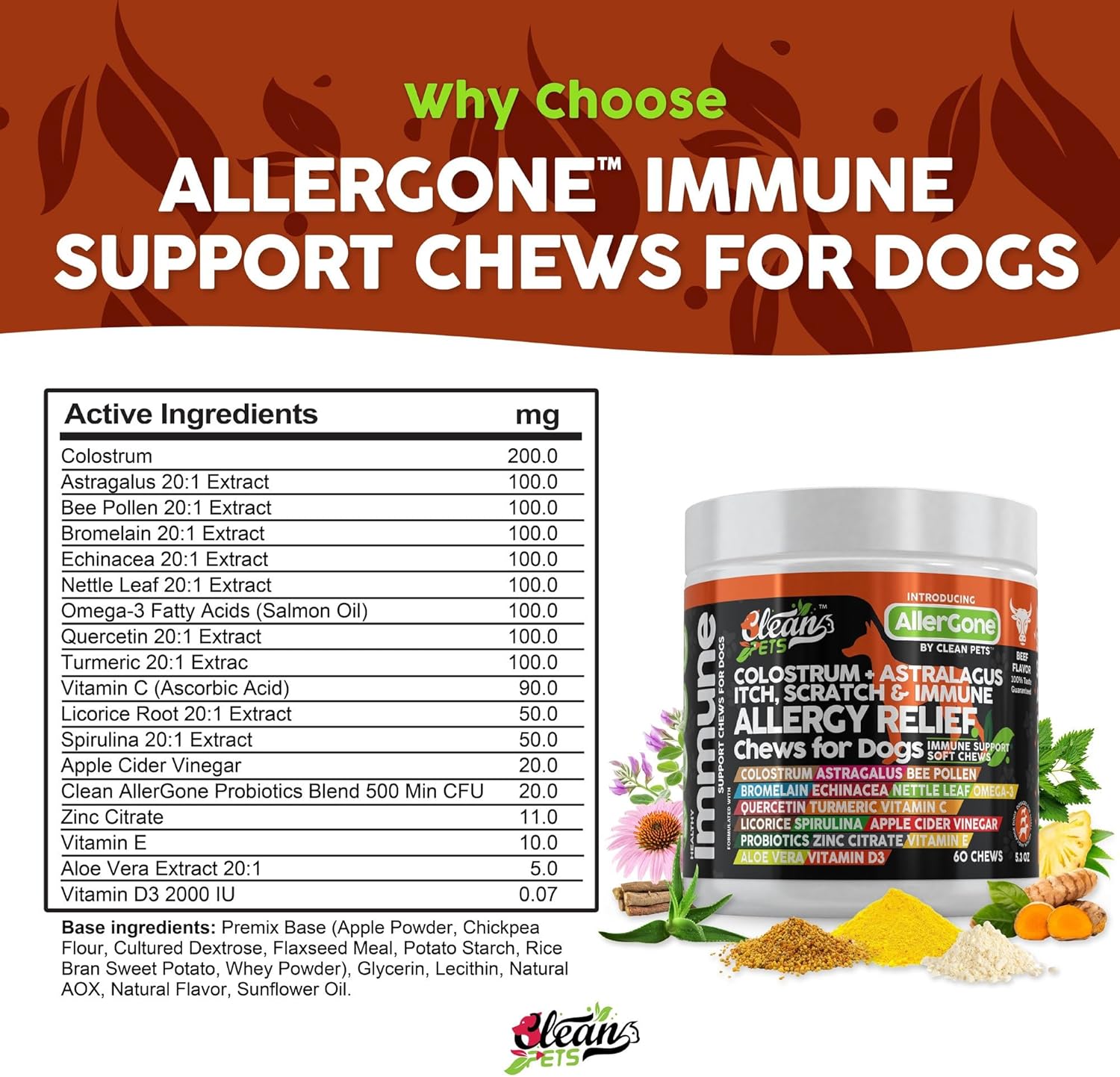 Dog Allergy Relief Chews | Itchy Skin Relief for Dogs | Colostrum Astralagus Omega 3 Bee Pollen Bromelain Echinacea Nettle Leaf Quercetin Licorice Root Spirulina ACV Immune - Pack of 1 - Image 5