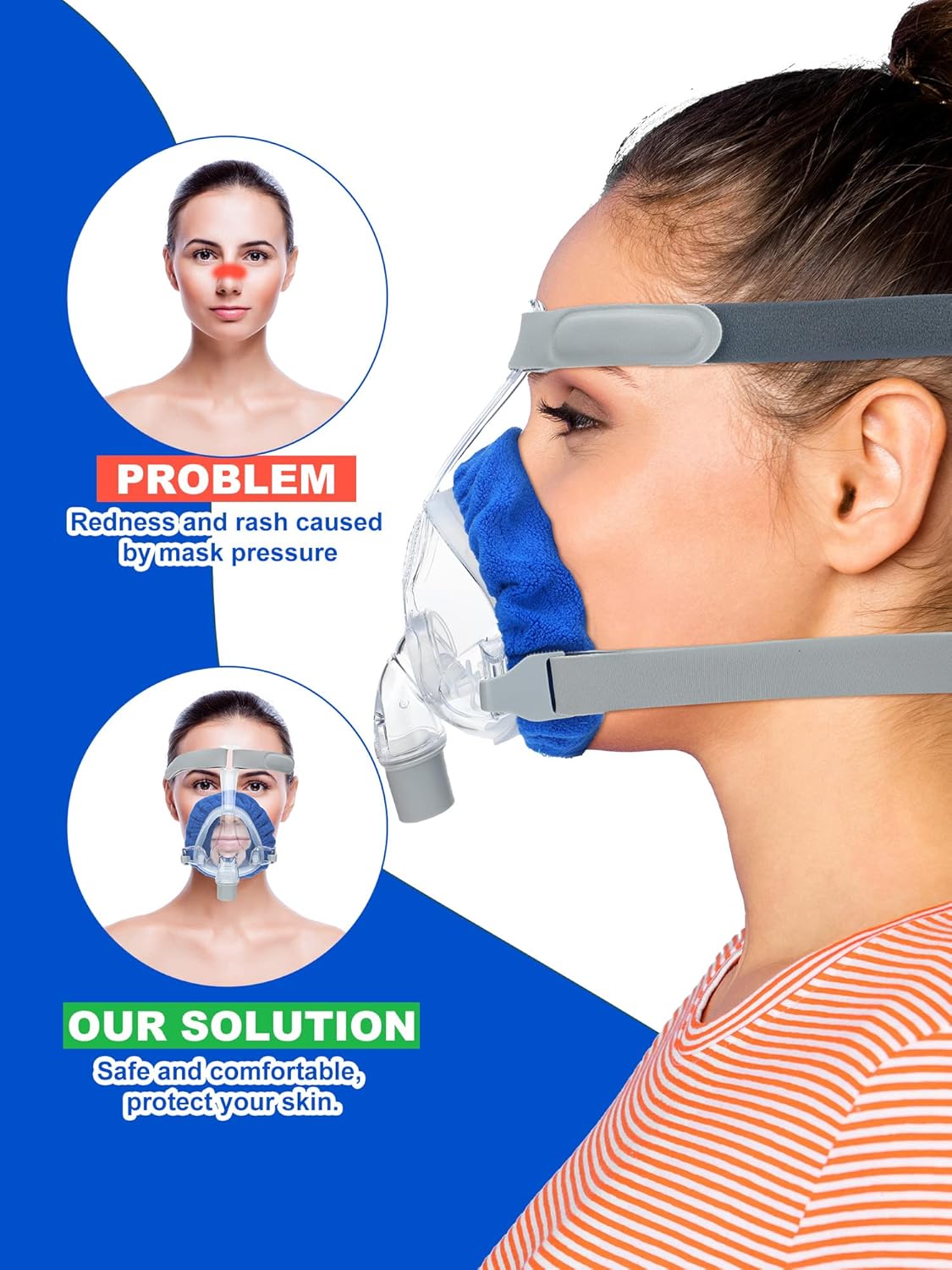 Sosation 24 Pack Mask Liners Full Face Reusable Soft Mask Covers Reduce Air Leaks and Blisters Washable Cushion Covers(Blue) - Image 7