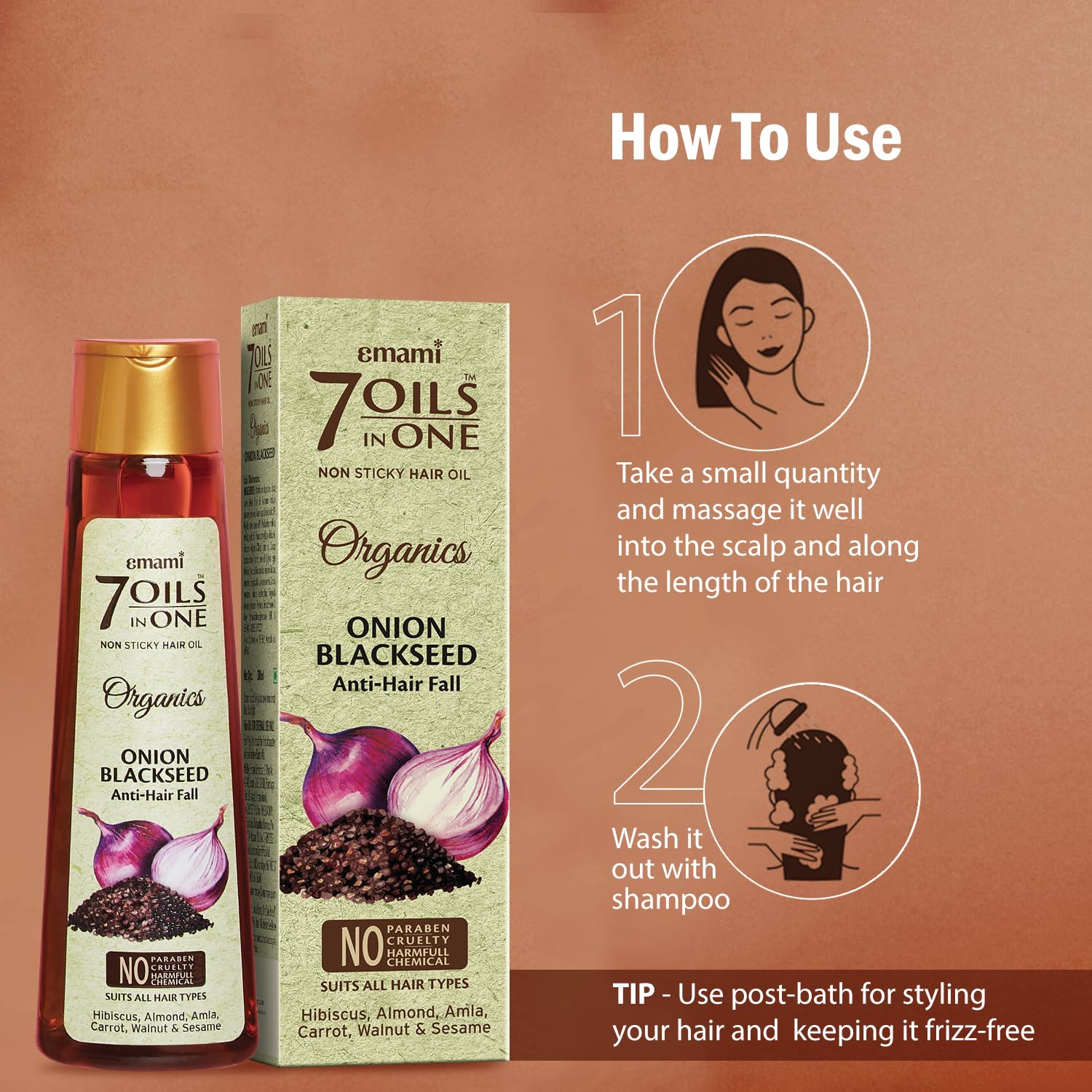 7-in-1 Hair Oil | Onion Blackseed Anti Hairfall Oil | Strengthens Hair Follicles | Fights Hair Loss & Breakage | Provides Thick & Shiny Hairs | 6.76 Fl Oz/200ml - Image 6