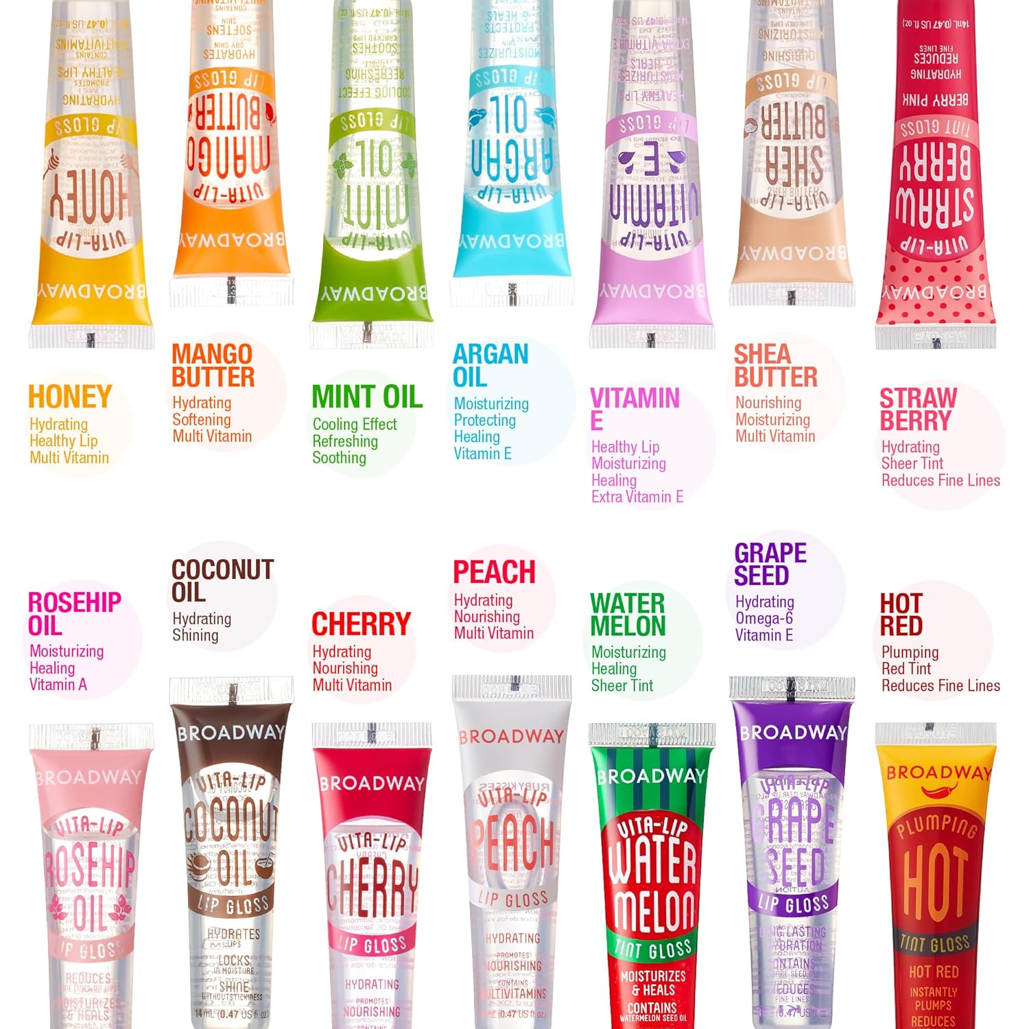 Ruby Kisses Broadway Vita-Lip Tinted & Clear Lip Gloss Set (11 Pack) Ultra-Hydrating & Soothing Formula with Vitamins, High-Shine Non-Sticky Lip Balm with Rosehip+Coconut Oil, Pink & Brown Shades - Image 9