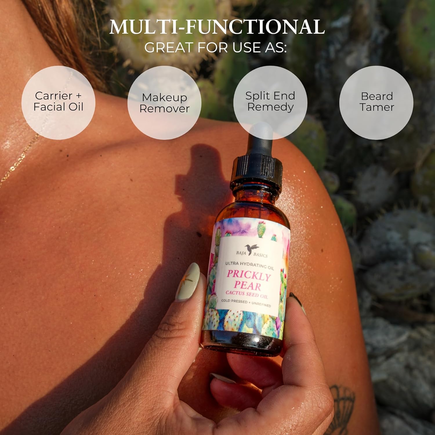 Prickly Pear Seed Oil Cold Pressed, Pure, Unrefined Moisturizer for Skin, Face, Body, Nails and Hair - Multi-Purpose Beauty Product For Men and Women - 1 oz Bottle - Image 4