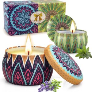 2 Pack Lavender & Sage Aromatherapy Soy Candles for Stress Relief, Relaxation - Over 50 Hours Burn Time, Home Scented, Stocking Stuffers
