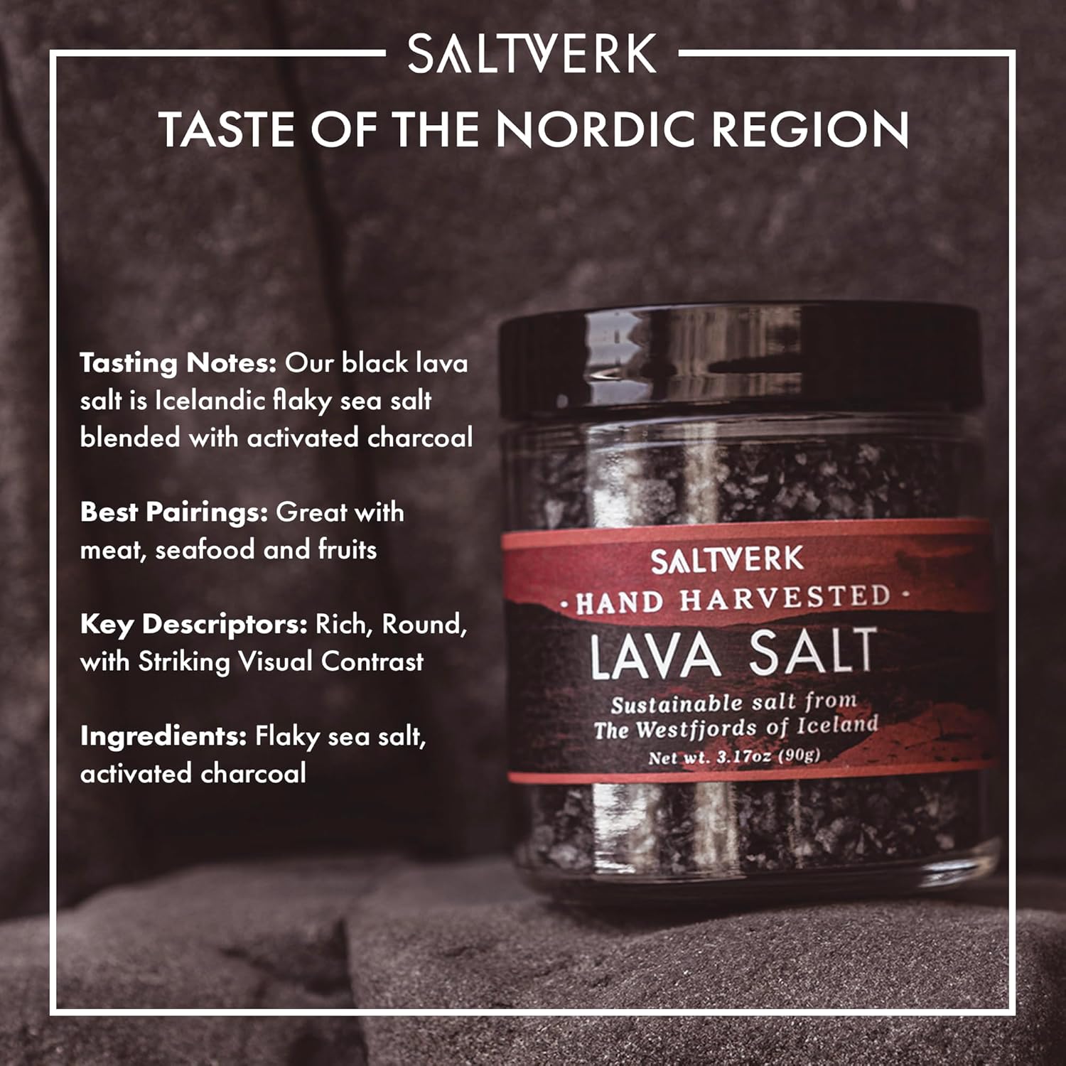 Saltverk Lava Sea Salt -Gourmet, Icelandic, Hand Harvested and Sustainably Made - 3.17 Oz Jar - Image 2