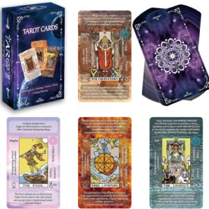 IXIGER Tarot Cards Set with Guide Book,Tarot Cards for Beginners with Meanings on Them,Learning Tarot Deck Fortune Telling Game with Keywords, Chakra, Planet, Element, Yes/No, Zodiac,Affirmations