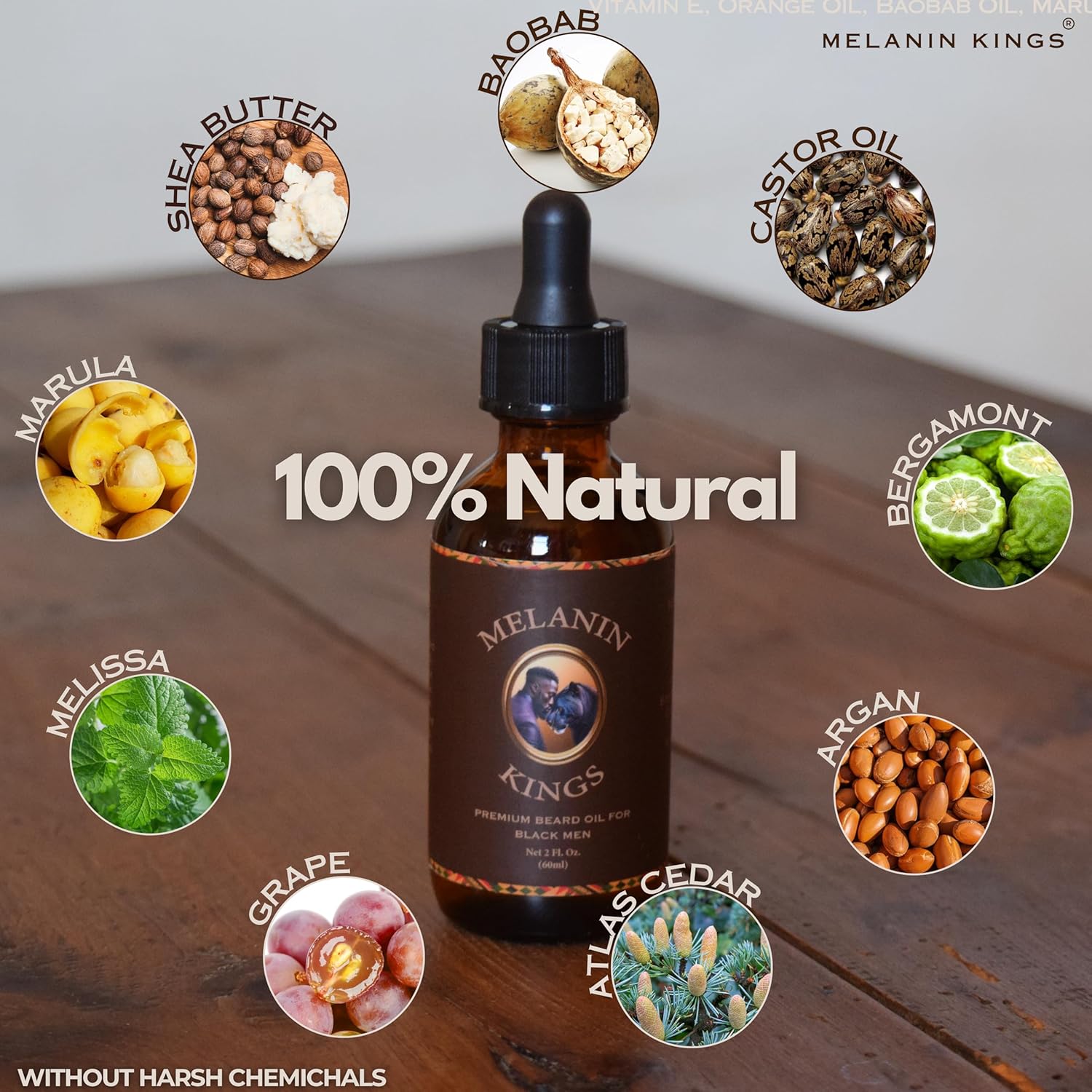 Melanin Kings Beard Oil for Black Men - Specialized formula for Black Men - With ancient African Ingredients - 100% Natural Ingredients - 2fl. Oz. - Kenyan Sandalwood Scent - Image 4