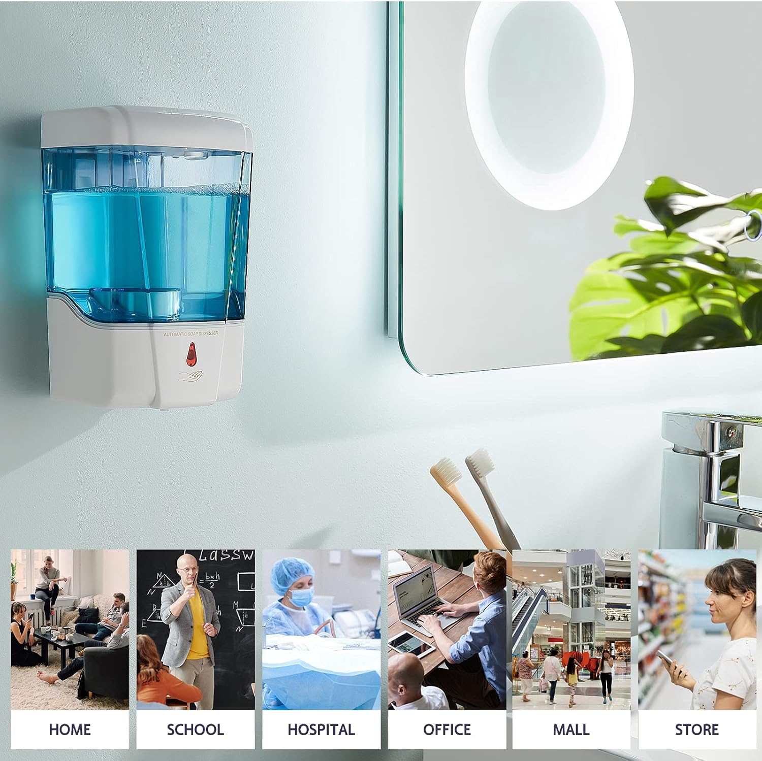 Soap Dispenser Wall Mount, Automatic Hand Sanitizer Dispenser 600ml Gel n Liquid Touchless Commercial Wall Soap Dispenser for Bathroom,White-600ml - Image 6