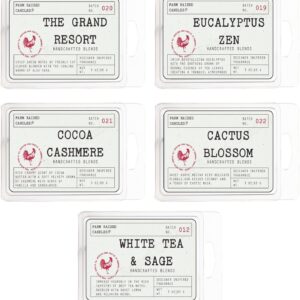 Resort Soy Wax Melts 16oz Variety 5 Pack - Clean/Fresh Scents: Cashmere, Eucalyptus Zen, White Tea & Sage, Cactus - Farm Raised Candles. Designer Dupe Inspired Fragrance