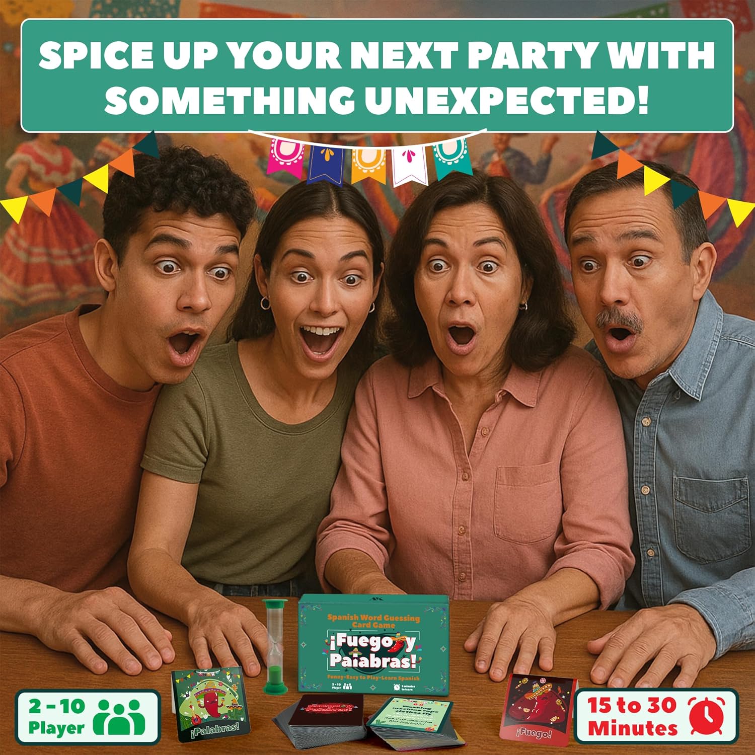 ¡Fuego y Palabras! | Spanish Charades – Spanish Keyword-Guessing Game: Acting Challenges & Learning for Everyone – Easy & Fun Bilingual Card Game – Juego de Mímica en Español. Perfect for Parties | - Image 2