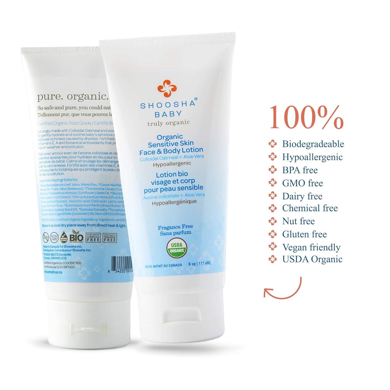 Shoosha Organic Baby Lotion 8 oz Fragrance-Free for Sensitive Skin - Image 5