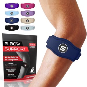 Sleeve Stars Tennis Elbow Support Strap, Golfers Elbow Support for Men & Women Epicondylitis Clasp, Counterforce Arm Band for Tendonitis Relief & Support, w/ 3 Straps Length, Fits 9"-23" (Navy Blue)