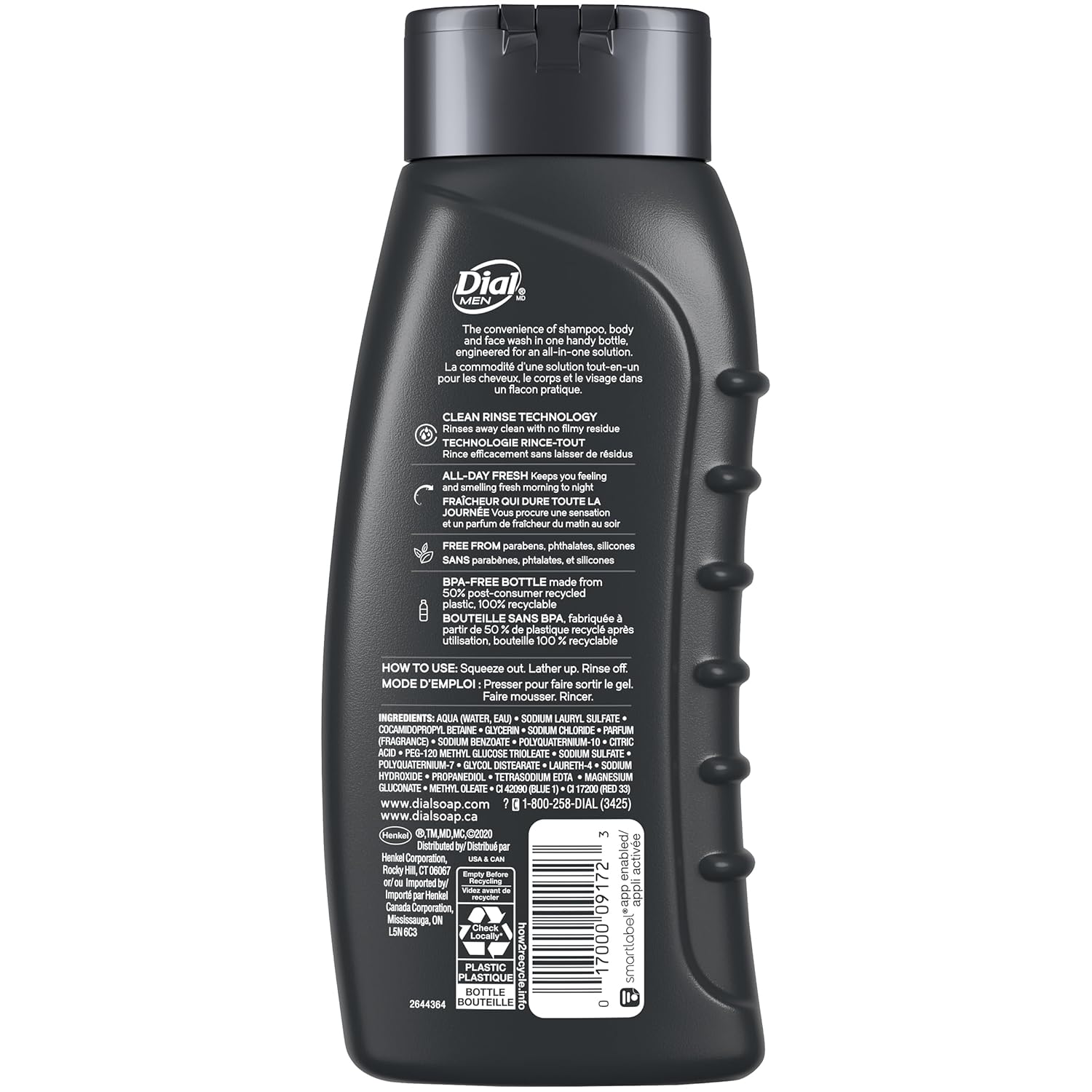 Dial Men 3in1 Body, Hair and Face Wash, Hydro Fresh, 16 fl oz, Pack of 6 - Image 2
