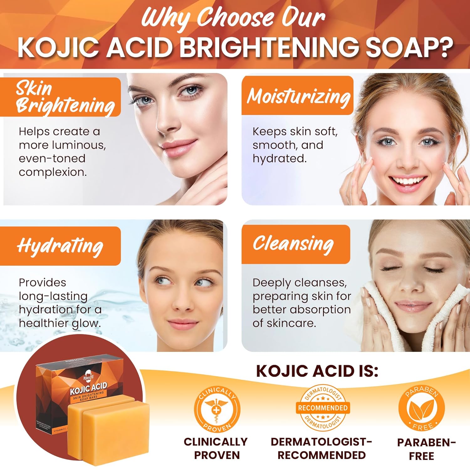 Perfecto Kojic Acid Soap for Hyperpigmentation - All-Natural Kojic Acid Turmeric Soap Bars - Soap Bar Reduces Dark Spots - Skin Soap with Vitamin C, Retinol, Collagen -100g x 2 Bars - Image 4