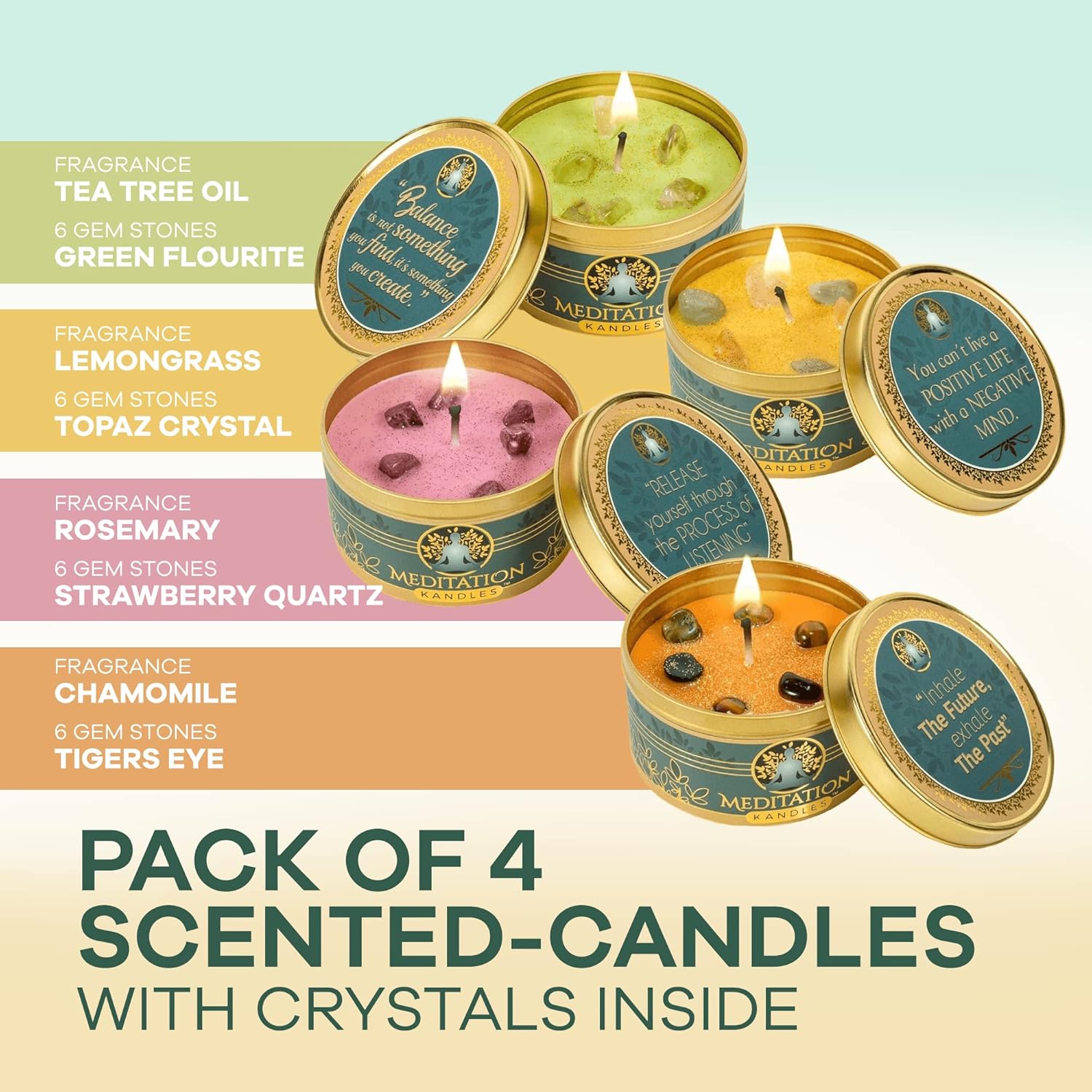 Majest Zen 4 Pack Natural Aromatherapy Meditation Candles with Crystals for Gifts - Image 2