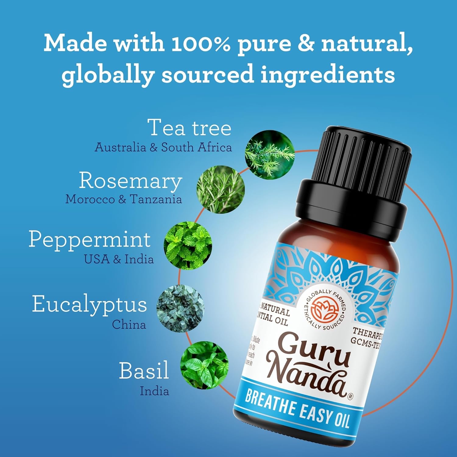 GuruNanda Breathe Easy Essential Oil - Nasal Congestion Relief with Pure Eucalyptus, Aromatherapy Blend for Healthy Breathing (15 ml) - Image 3