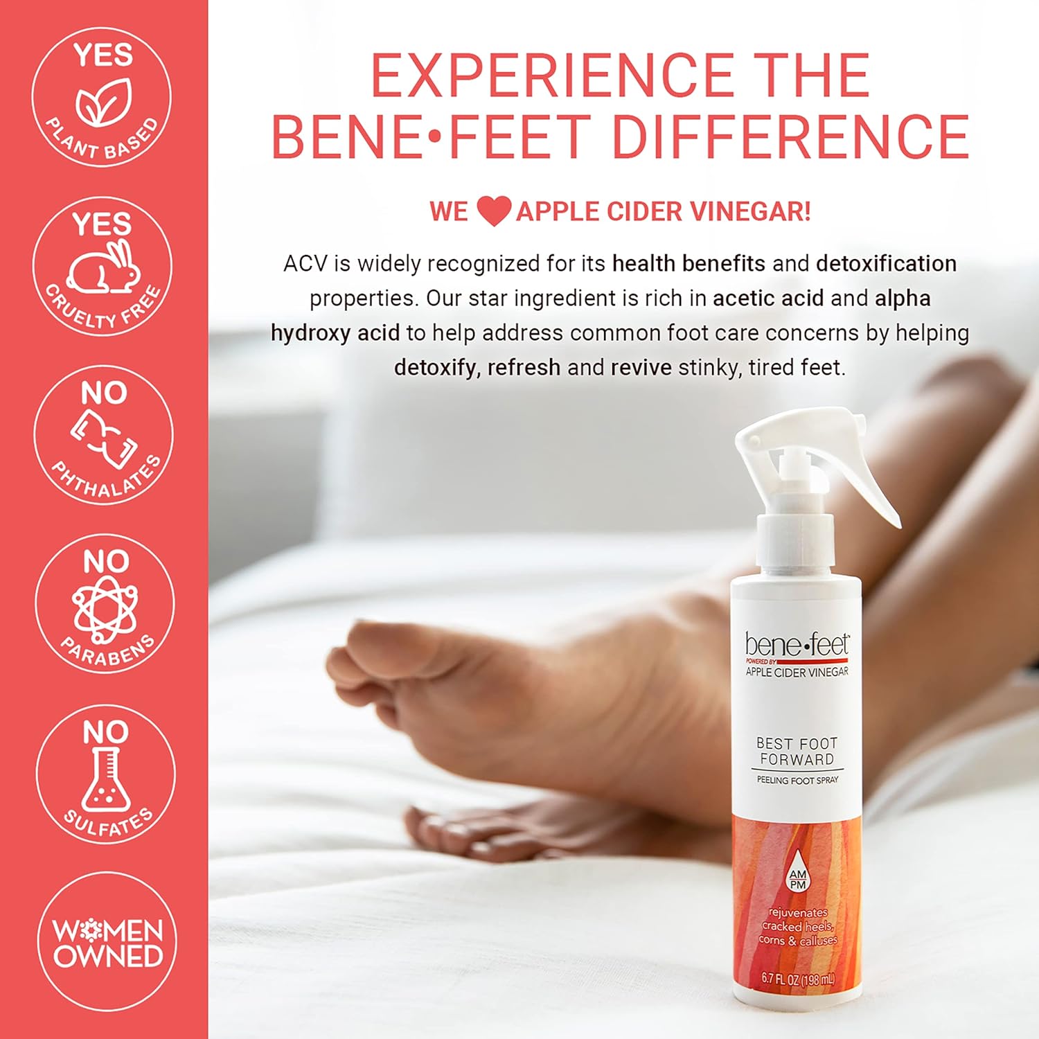 Benefeet Foot Peel Spray 6.7 oz 1 Pack for Cracked Heels Corns Calluses with Shea Butter Apple Cider Vinegar Tea Tree Oil - Image 5