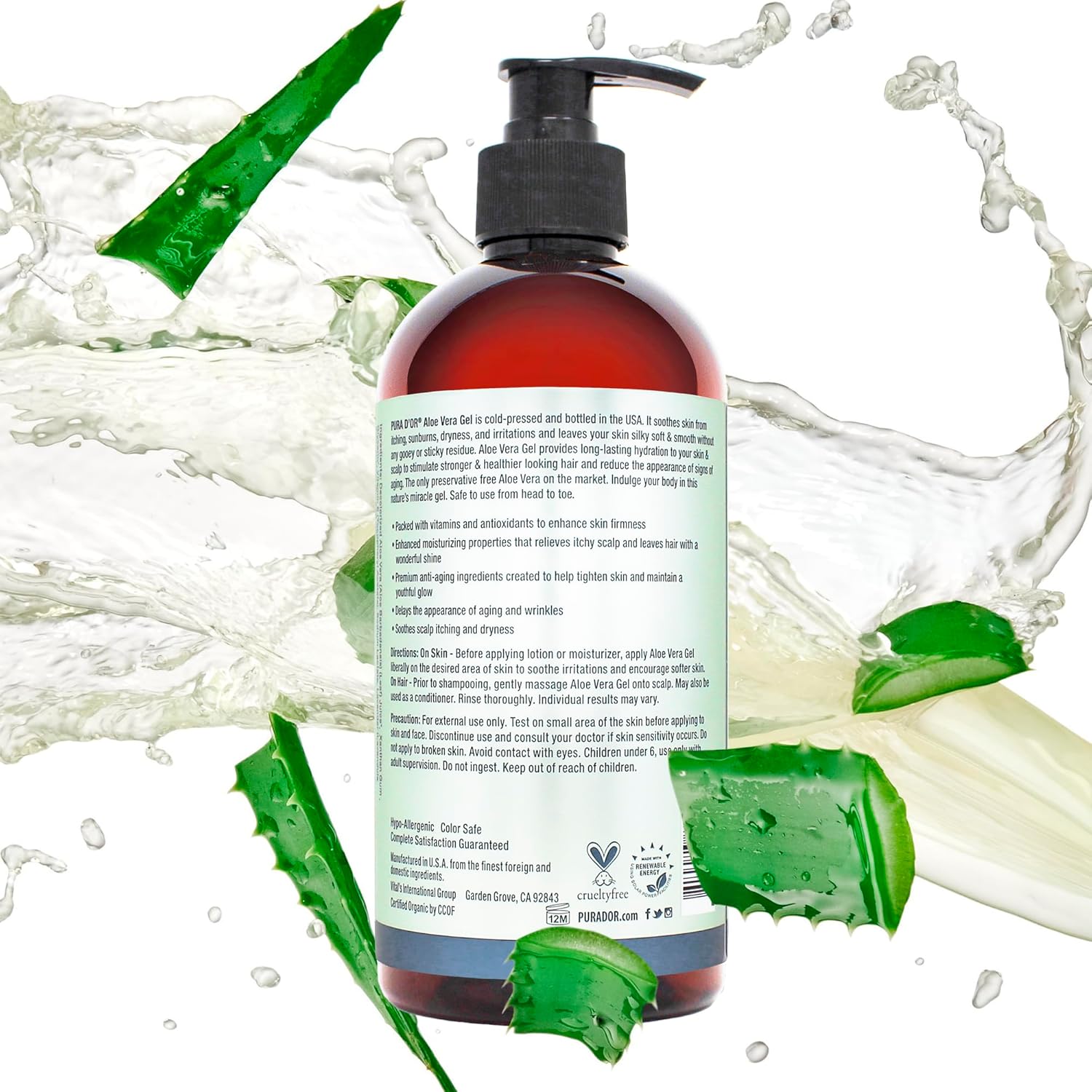 PURA D'OR 16 Oz ORGANIC Aloe Vera Gel - Lavender - All Natural - ZERO Artificial Preservatives - Deeply Hydrating & Moisturizing - Sunburn, Bug Bites, Rashes, Small Cuts, Eczema Relief - Skin & Hair - Image 7