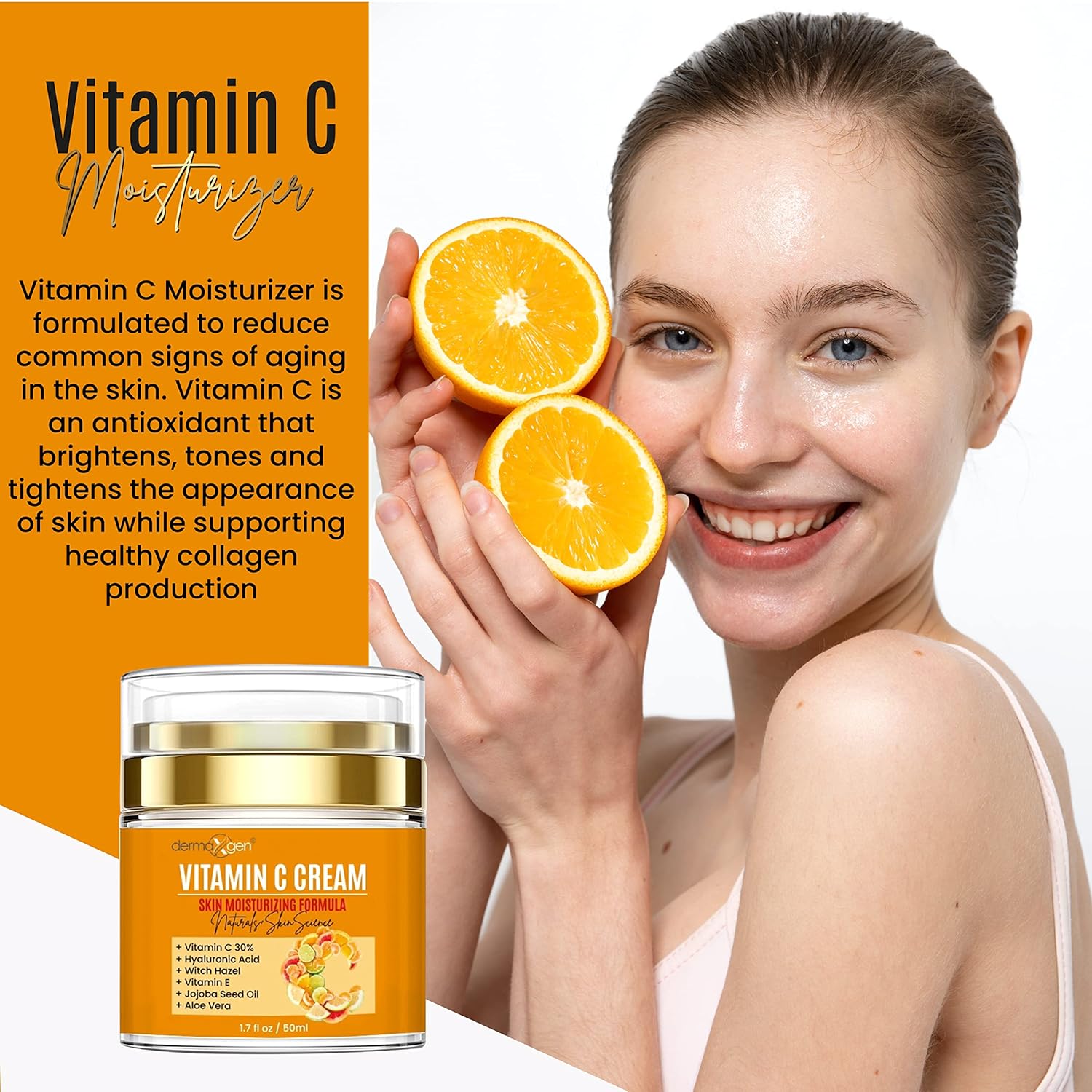 Vitamin C Moisturizing Cream - Organic Glowing Skin Anti-Aging, Rejuvenating, Boosting Collagen Hydrating for Dull, Dry & Sensitive & Oily Skin - 1.7 FL OZ. - Image 4