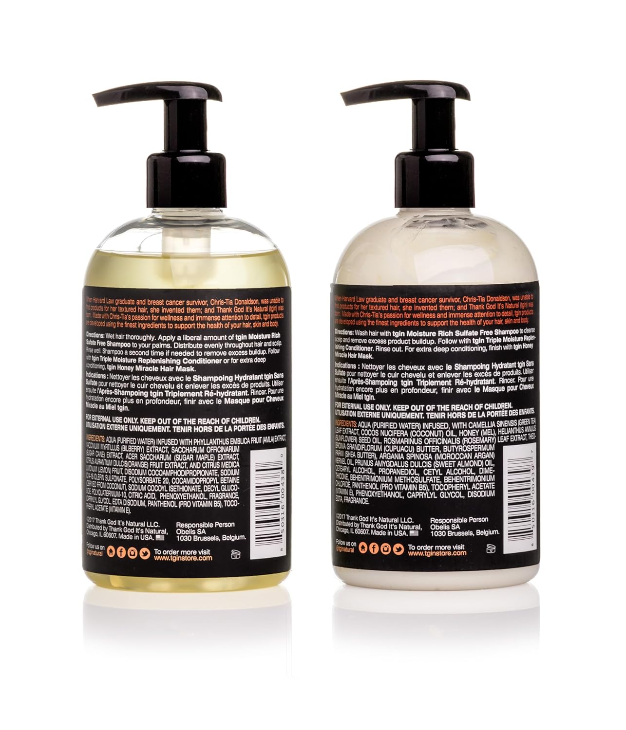 tgin Moisturizing Shampoo & Conditioner Duo for Curly, Coily and Wavy Hair, Sulfate Free, Moisturizes and Detangles Dry Hair, 13 oz (Set) - Image 2
