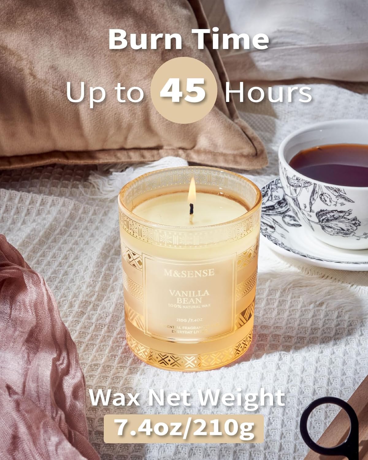 M&SENSE Vanilla Bean Soy Candle Set 7.4oz 45 Hour Burn Time Home Gift - Image 5