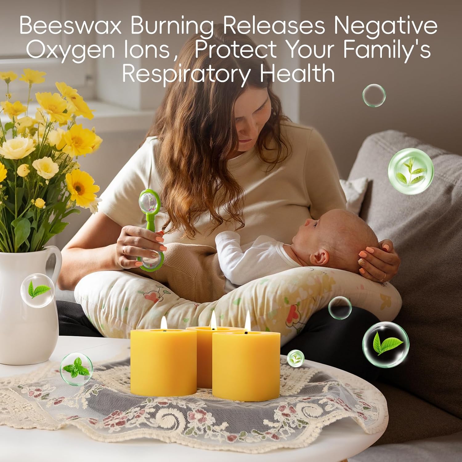 4 Pack 2x2 Inch Pure Beeswax Pillar Candles, 80 Hour Unscented Burn Time - Image 4