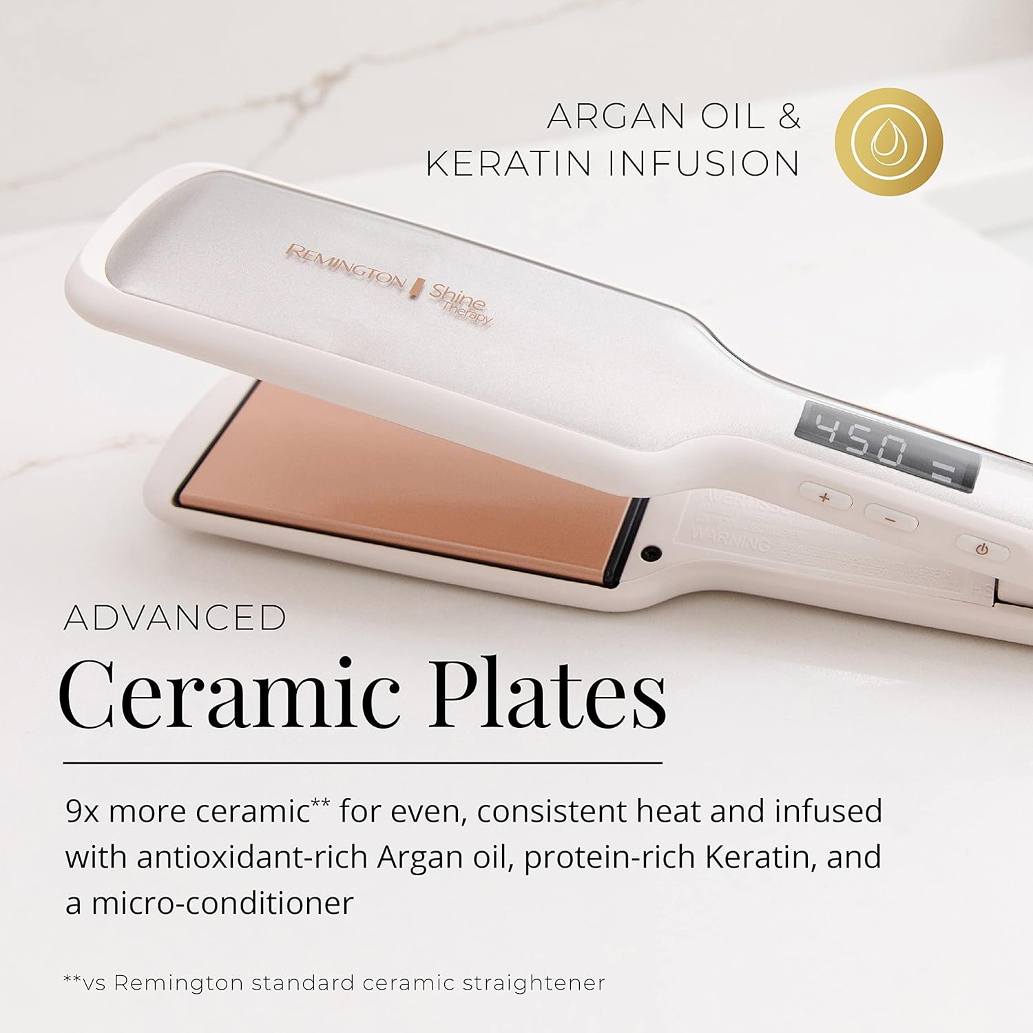 Remington Shine Therapy 2 inch Ceramic Flat Iron with Argan Oil & Keratin for Smooth, Shiny Hair - Image 2