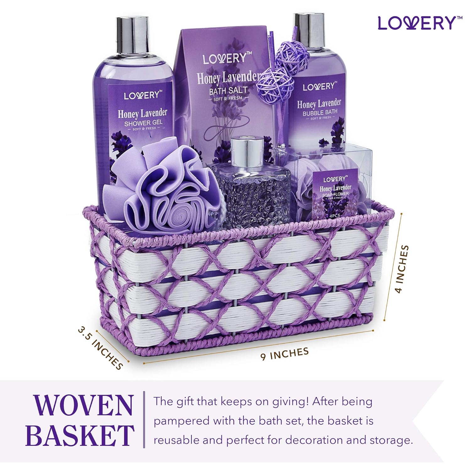 13 Piece Honey Lavender Spa Gift Basket for Her or Him with Essential Oil Diffuser - Image 7