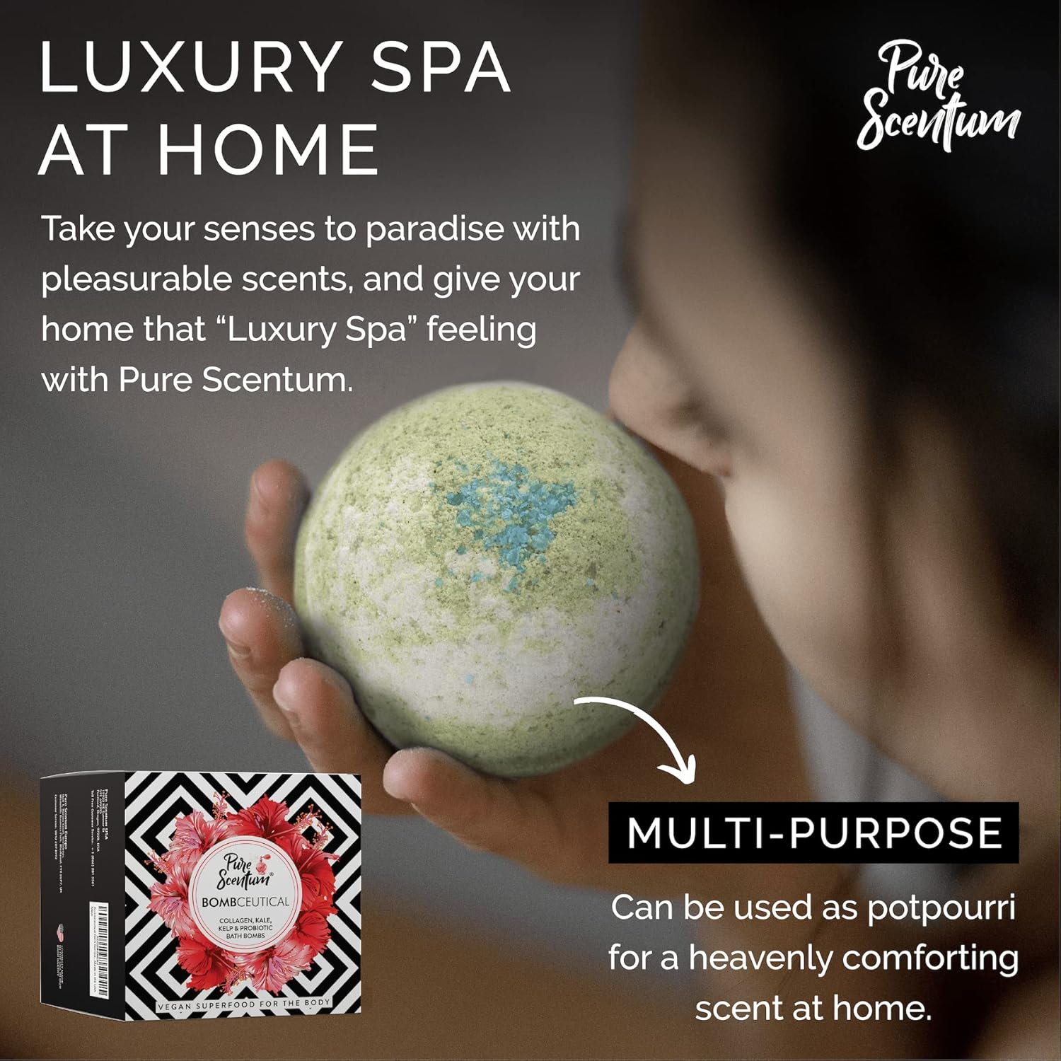Bombceutical 6-Piece Calming Bath Bomb Gift Set for Women with Kale, Kelp, Collagen, Probiotic for Skin Relief - Image 6